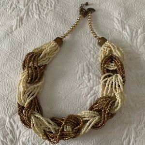 White / gold braided bead collar / choker becklace
